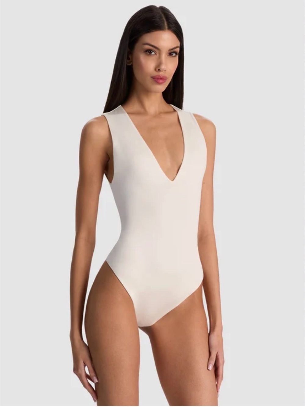 Alice + Olivia Marley V Neck Body Suit Zip Up Back Blouse Top One Piece Medium